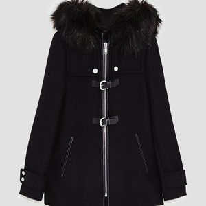 Stylish Zara Wool Coat with fur hood